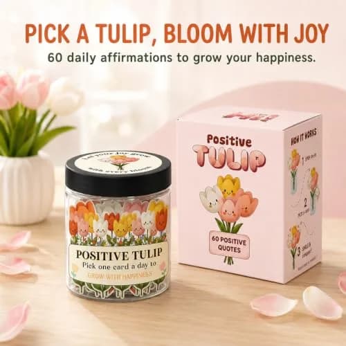 DEARMINE Positive Tulip Jar with 60 Affirmation Cards | 7.3cm (2.87in) Diameter thumbnail 2