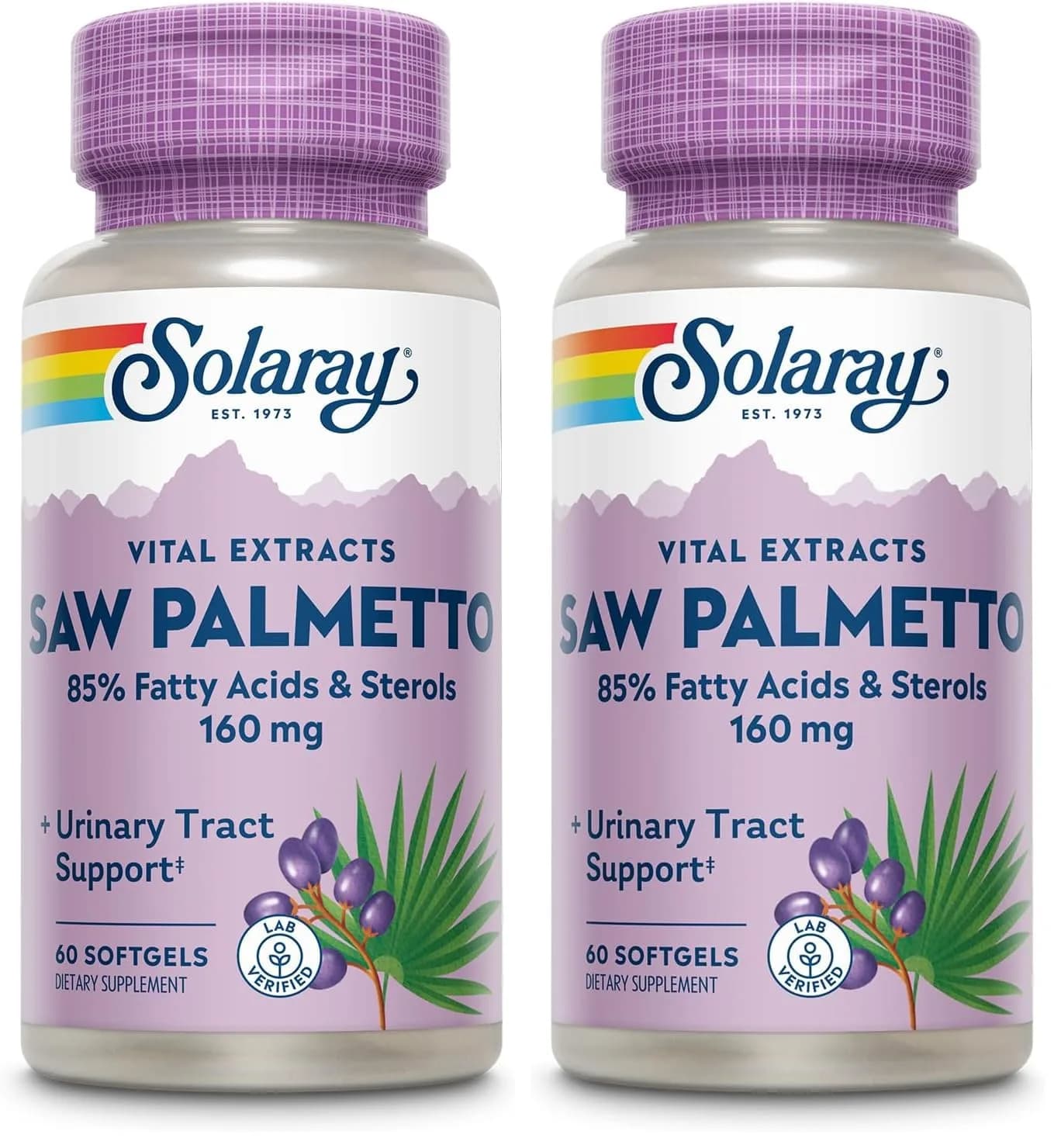 SOLARAY Saw Palmetto Extract 136 mg | Prostate & Urinary Support, Lab Verified, 60 Servings, 2-Pack — Softgel