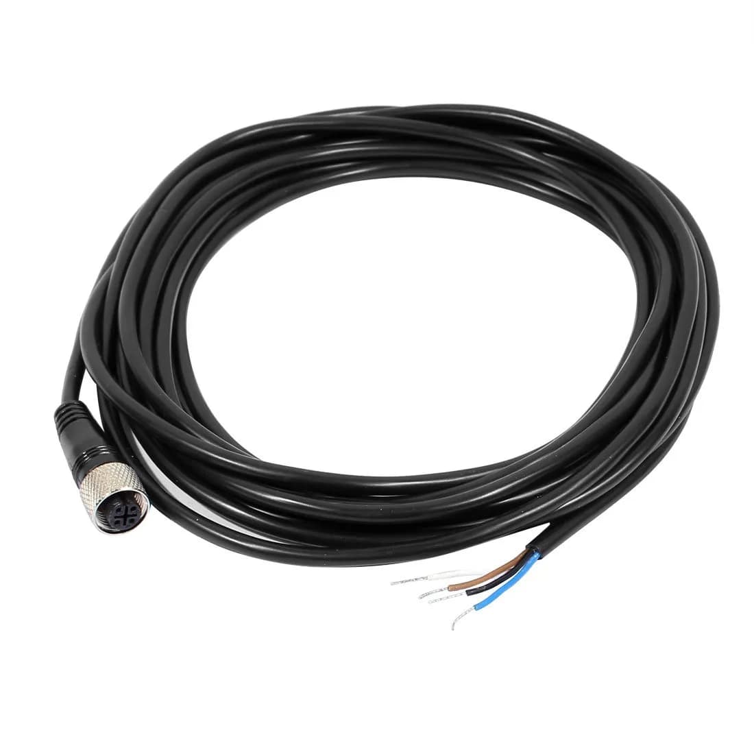 uxcell M12 Female Straight 4 Pins Connector Aviation Socket Electrical Cable 5M (Pack of 5) | 4-Pin Straight Head Connector