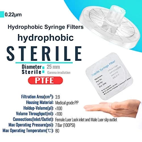 Biomed Scientific Sterile PTFE Syringe Filters 25 mm 0.22 µm 20 Filters | Individually Packaged, Gamma Irradiated thumbnail 2