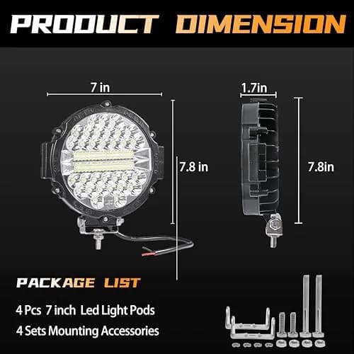 SAN YOUNG 7 Inch Round LED Off Road Lights 201W 12000lm (4 Pack) | Flood Spot Combo Beam for Trucks, ATVs, UTVs thumbnail 2