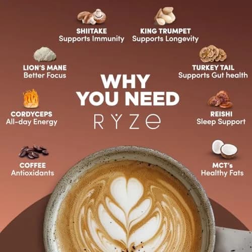 RYZE Organic Mushroom Coffee Dark Roast 179g (6.3 Oz) | Adaptogenic Blend for Energy & Focus thumbnail 3