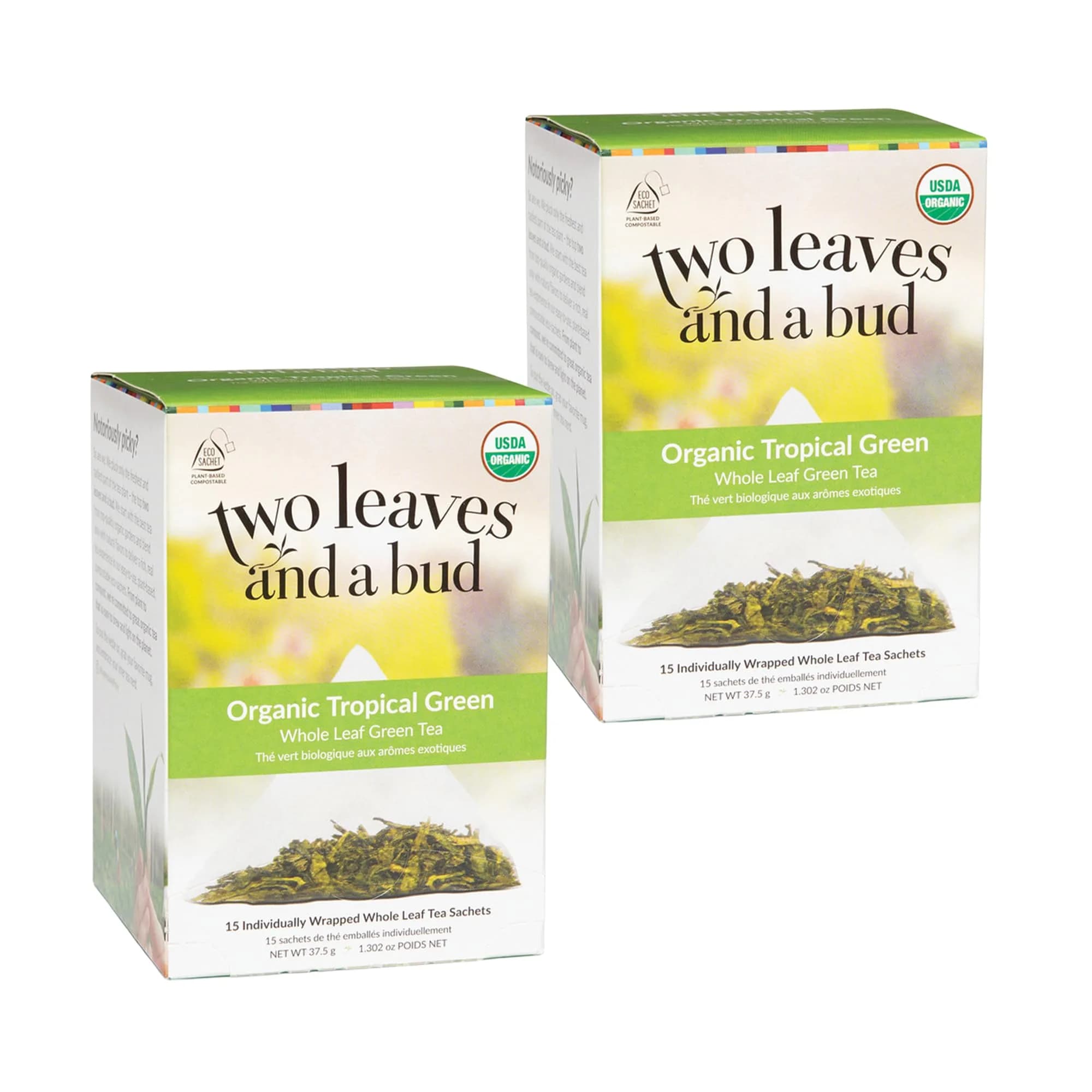 Two Leaves and a Bud Organic Tropical Green Tea, Whole Leaf Sencha Green Tea, 15 Count (Pack of 2) | Refreshing tropical flavor, versatile & hydrating — Loose Leaves