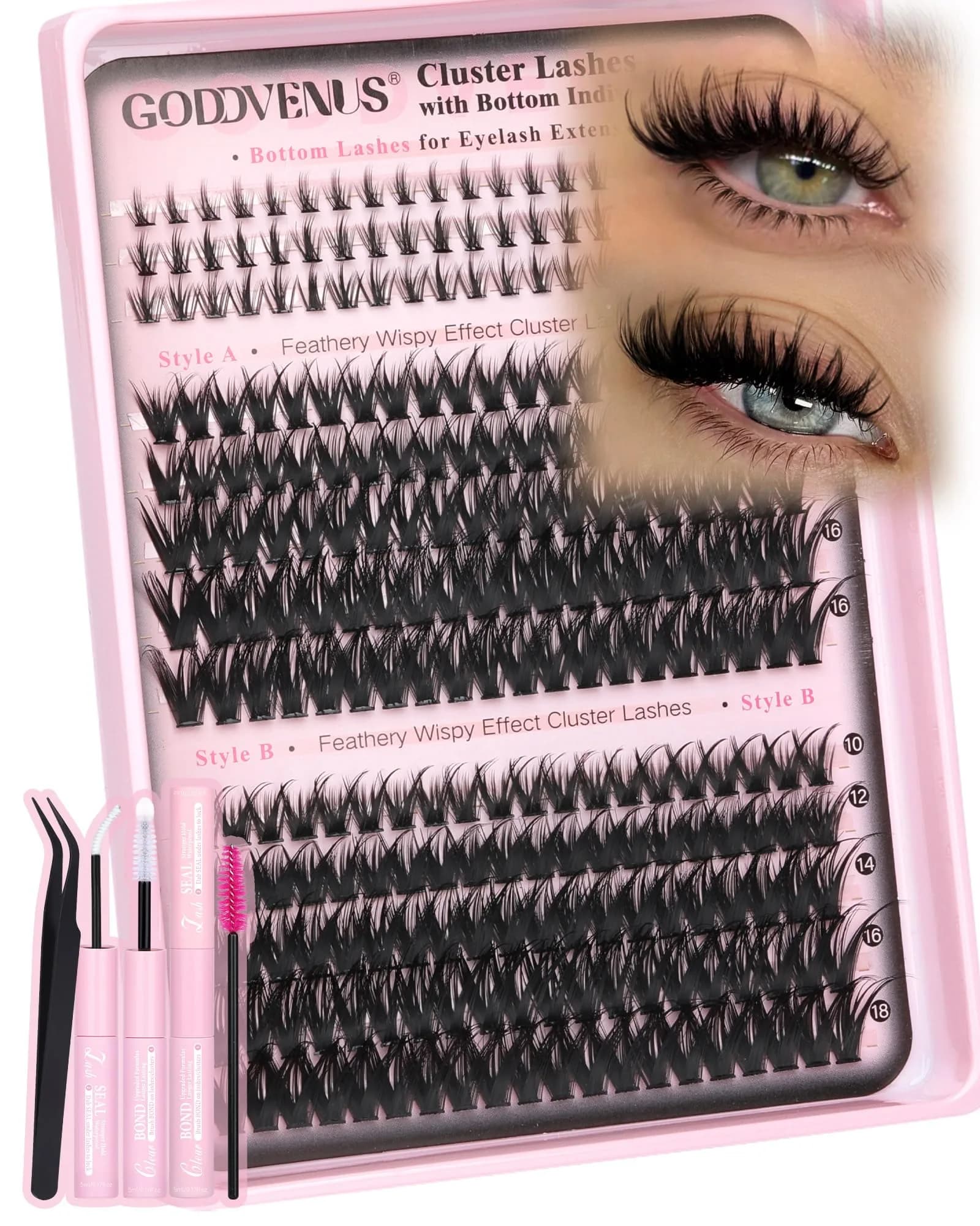 Goddvenus Natural False Eyelash Clusters Kit C Curl | 260 Count DIY Wispy