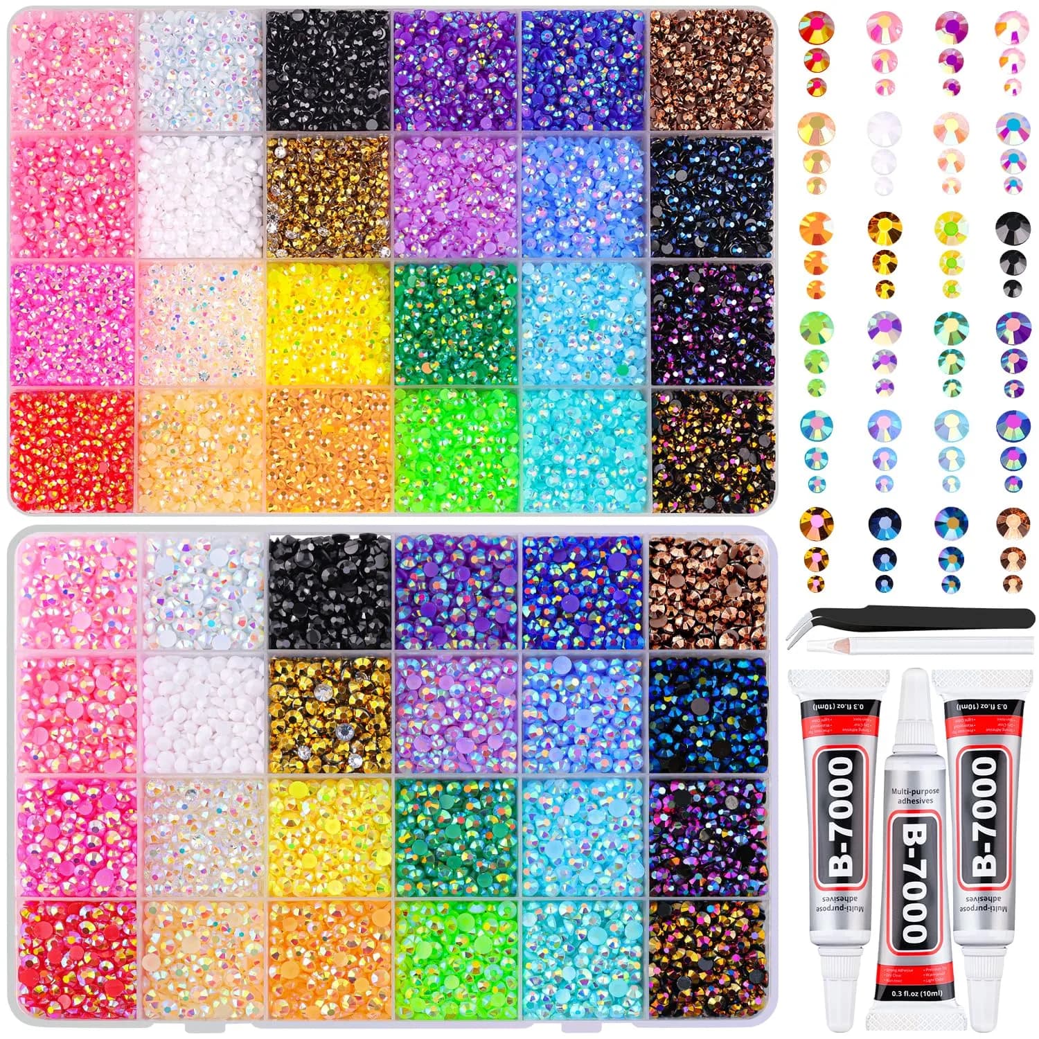 TINKRSTUFF Jelly Rhinestones for Nail Art & Crafts, 40000 Pcs 3-5mm Multicolor Resin Gems with B7000 Glue | Vibrant AB Finish
