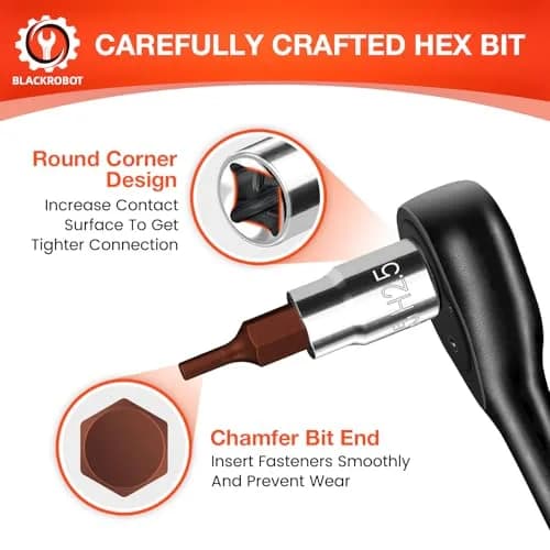 BLACKROBOT 2.5 mm Hex Bit Socket, 1/4 Inch Drive H2.5 Allen Key Socket, Metric, Full Polished, S2 Steel Head | Precision Insertion thumbnail 4