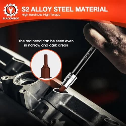 BLACKROBOT 2.5 mm Hex Bit Socket, 1/4 Inch Drive H2.5 Allen Key Socket, Metric, Full Polished, S2 Steel Head | Precision Insertion thumbnail 6