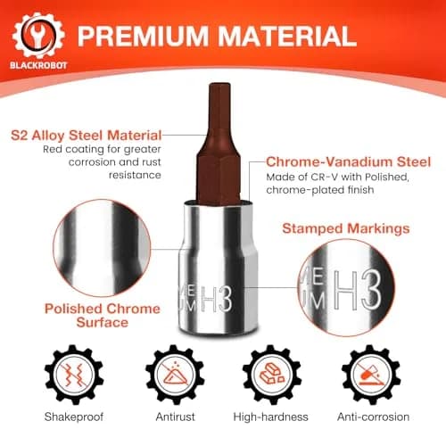 BLACKROBOT 3 mm Hex Bit Socket, 1/4 Inch Drive H3 Allen Key Socket, S2 Steel Head | Metric Precision Fit thumbnail 3