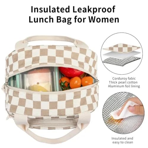 OYLOLA Lunch Bag Women Insulated Small Cooler for Work & Travel | Leakproof Corduroy thumbnail 5
