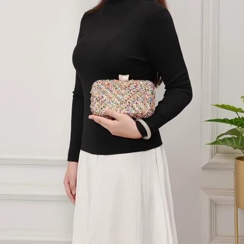 Milisente Clutch Purses for Women Crystal Gemstone Evening Bag Wedding Prom | Glamorous, Compact, Detachable Chain thumbnail 2