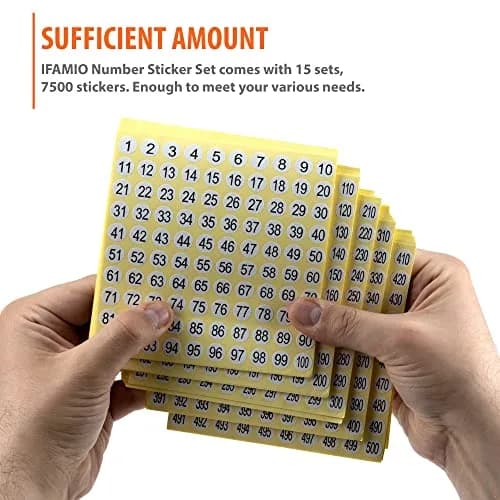 IFAMIO Number Stickers 1-500 | 7500 Self-Adhesive Small Round Labels for Organizing thumbnail 5