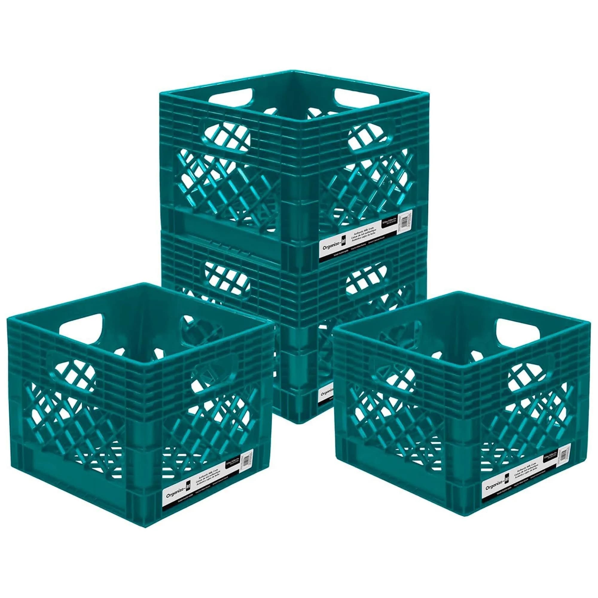 ORGANIZE-IT! Storage Milk Crate, Easy-Grip Handles, 12.25-In, Teal, 4-Pack | Classic Stackable Storage Solution - main product image