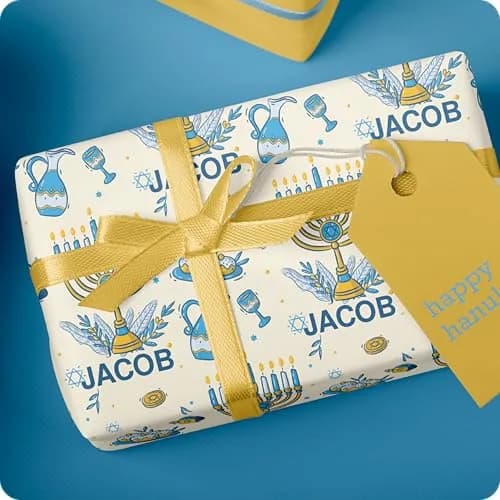 Wrap Crafters Personalized Hanukkah Star of David Gift Wrap | 24"x144" Ivory Festive Paper thumbnail 6