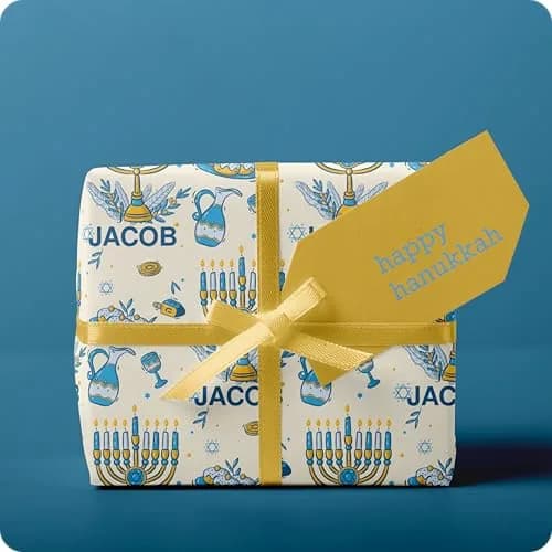 Wrap Crafters Personalized Hanukkah Star of David Gift Wrap | 24"x144" Ivory Festive Paper thumbnail 2