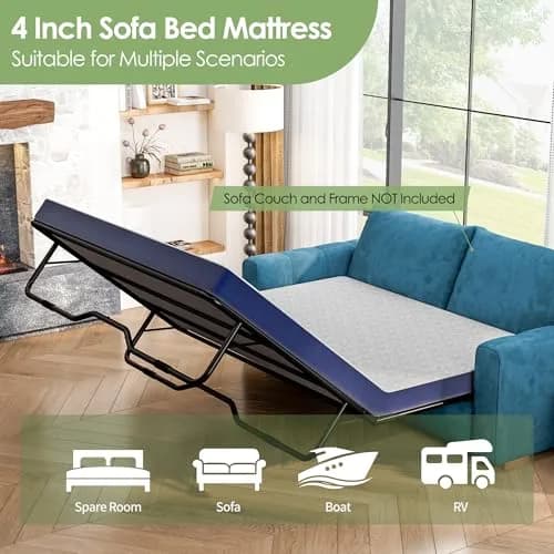 Wellynap 4 Inch Gel Memory Foam Sofa Mattress Queen Size 72 x 58 Inches | Removable Cover for Guest & RV Use thumbnail 5