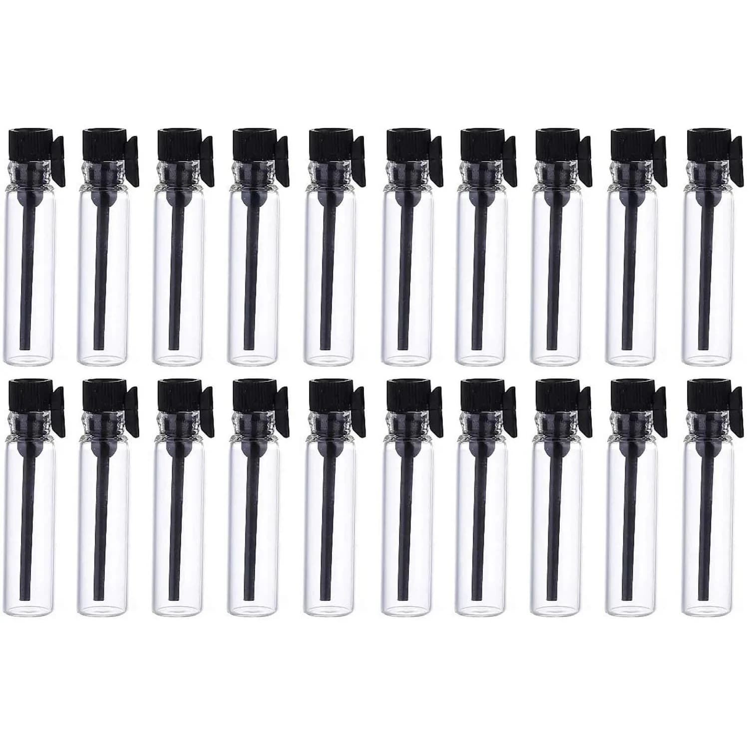 Teensery 100 Pcs Glass Perfume Sample Bottles with Black Cap, 1ml (200 Count Total) | Reusable Aromatherapy Vials
