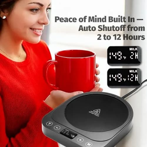Heetz HTZ300 Cup Warmer | 4 Temp Settings, 5 Inch Surface, Auto Shutoff, Black thumbnail 2