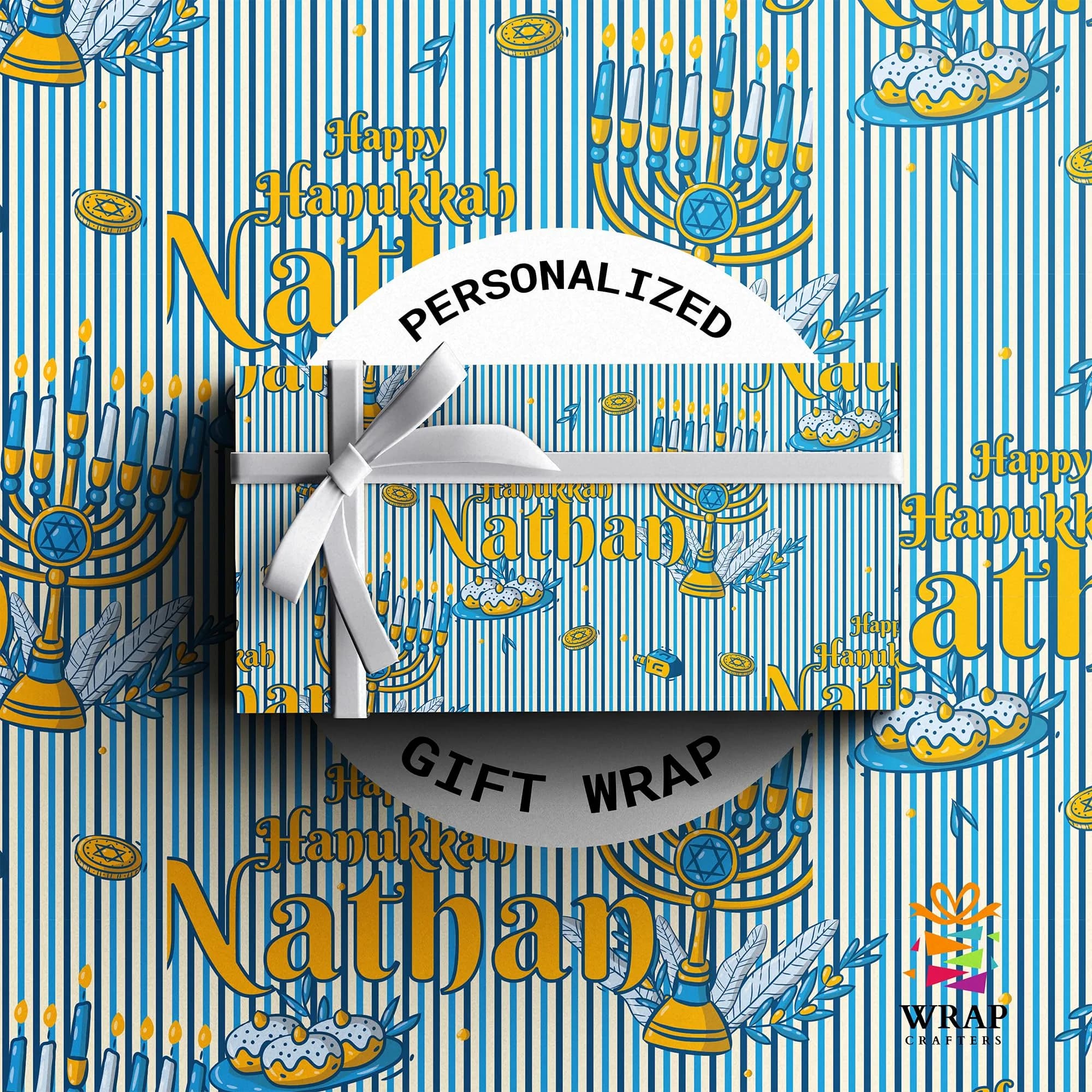 Wrap Crafters Personalized Hanukkah Star of David Wrapping Paper | Custom Menorah Gift Wrap 24"x108" - main product image