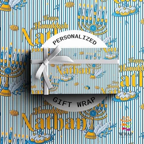 Wrap Crafters Personalized Hanukkah Star of David Wrapping Paper | Custom Menorah Gift Wrap 24"x108" thumbnail 1