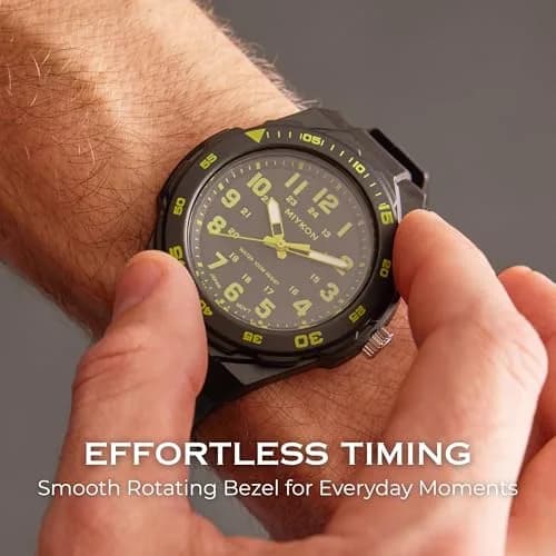 Miykon Men's Black Sports Dive Watch | 100M Water Resistance, Rotating Bezel, Shockproof Resin Case thumbnail 4