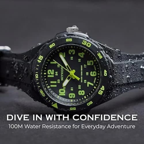 Miykon Men's Black Sports Dive Watch | 100M Water Resistance, Rotating Bezel, Shockproof Resin Case thumbnail 6