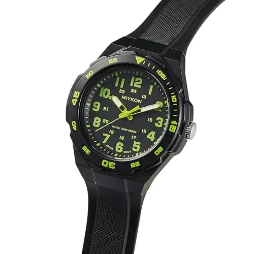 Miykon Men's Black Sports Dive Watch | 100M Water Resistance, Rotating Bezel, Shockproof Resin Case thumbnail 9