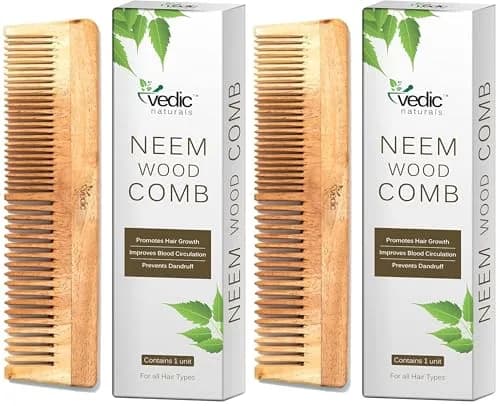 Vedic Naturals Neem Wood Comb (Pack of 2) | Promotes Hair Growth, Reduces Hair Fall & Controls Dandruff thumbnail 1