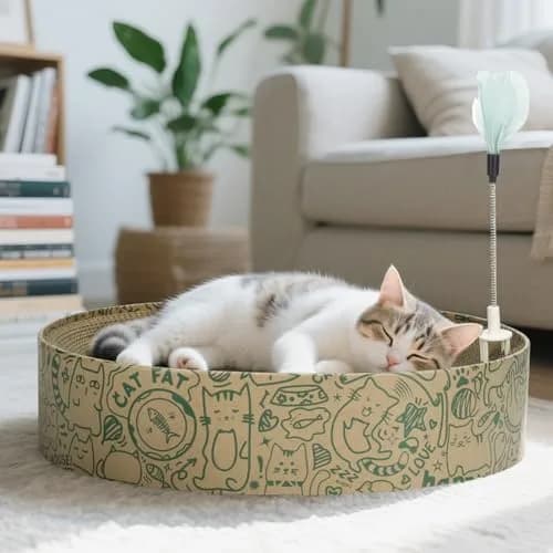 ARGOPET Oval Cat Scratcher Bed with Toy | 43cm (17in) Curved Cardboard Lounger for Indoor Cats thumbnail 8