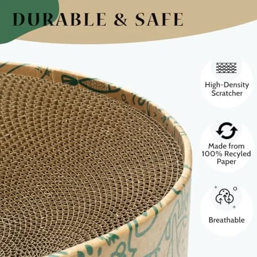 ARGOPET Oval Cat Scratcher Bed with Toy | 43cm (17in) Curved Cardboard Lounger for Indoor Cats thumbnail 3