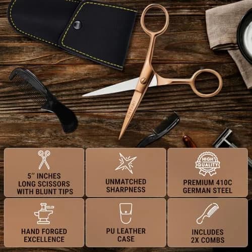 Ontaki 5" Beard & Mustache Scissor with Combs & Case | German Steel Precision Grooming Tool thumbnail 5