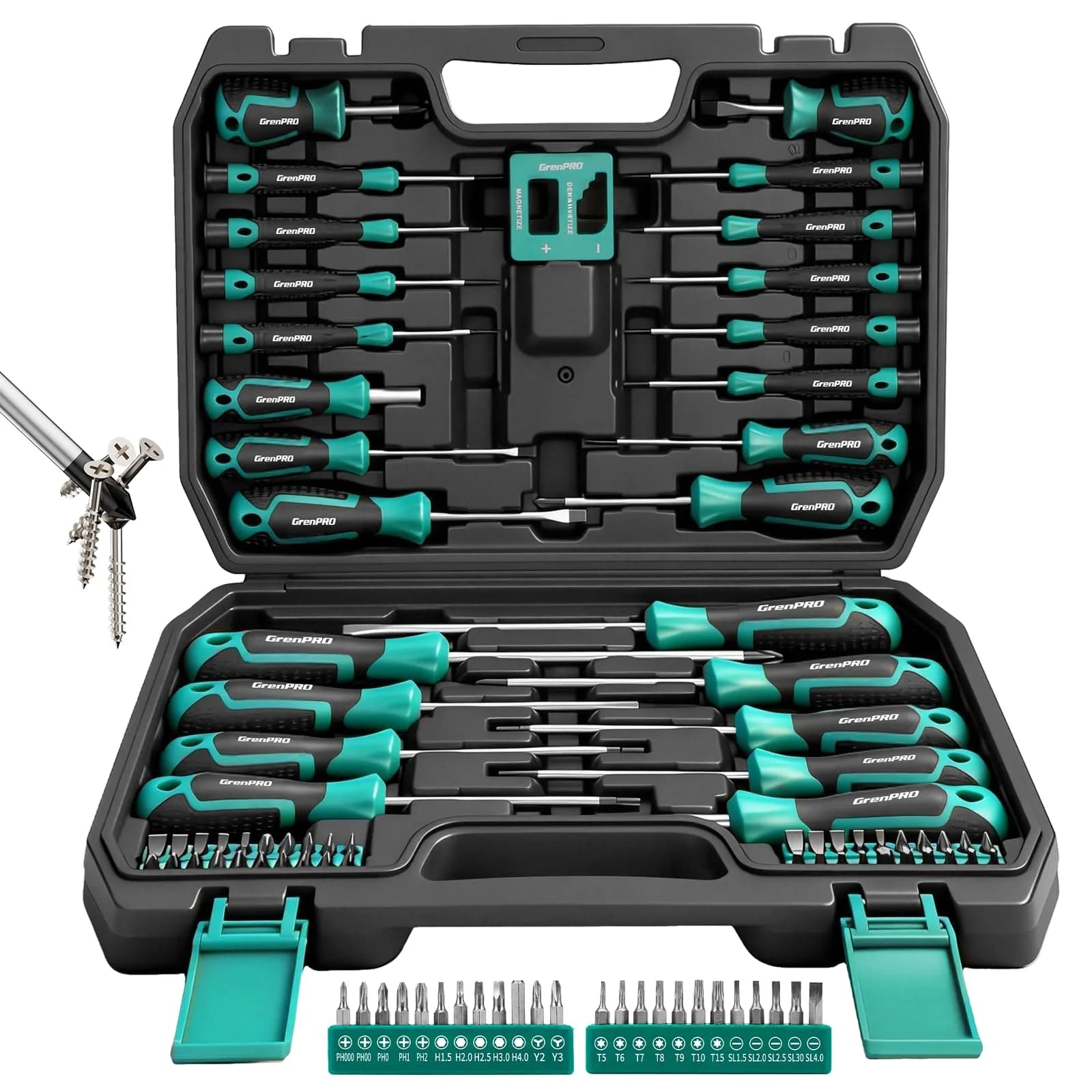 GRENPRO 78-in-1 Precision Cordless Electric Screwdriver with LED Display | 5-Speed, 0.1-0.5N·m Torque, 200RPM, USB-C — Black & Green