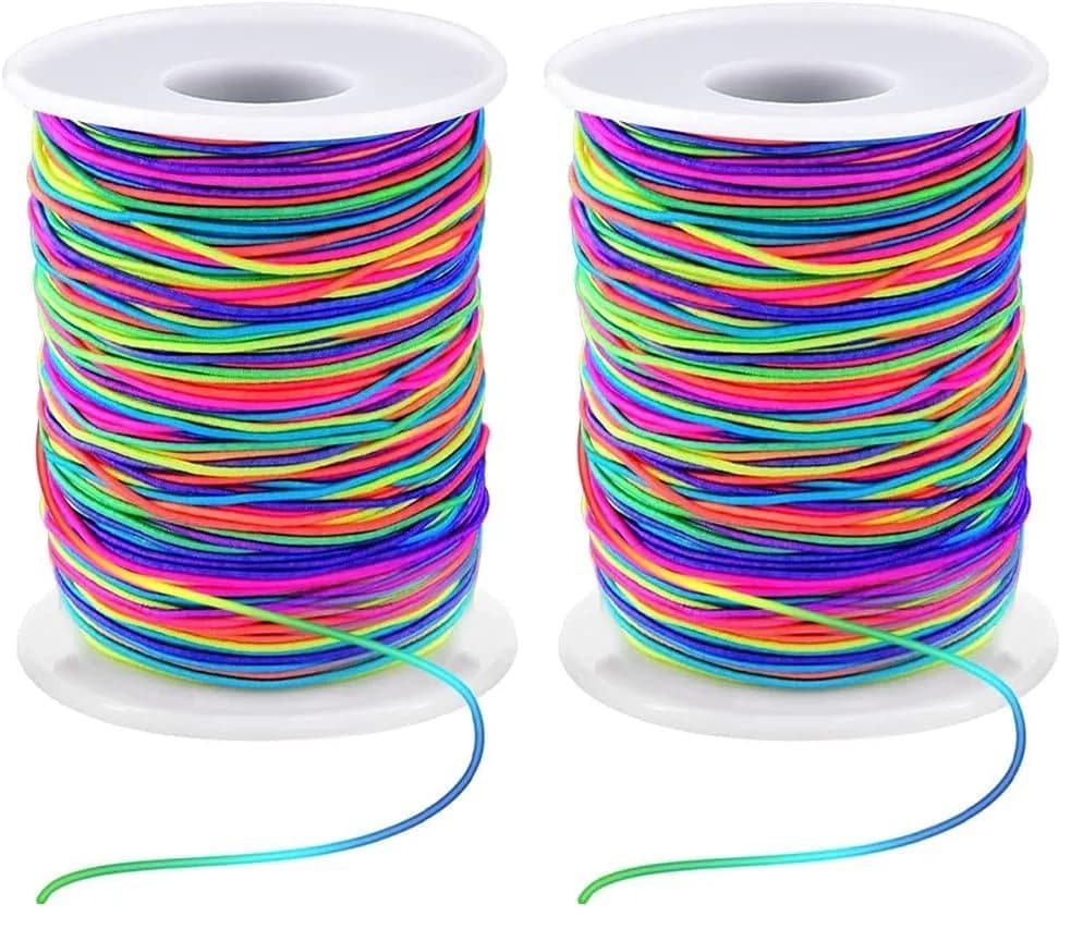 LUSTEMBER Rainbow Elastic Bracelet String 1mm (164 ft x 2 Rolls) | Stretchy Cord for Jewelry Making