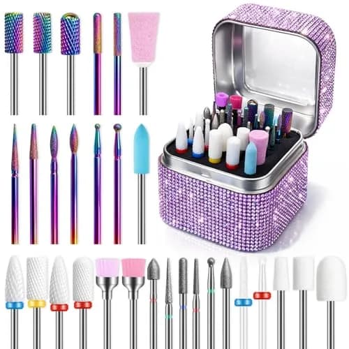 Rolokit 30PCS Nail Drill Bits Set with Holder Case | Professional 3/32" Diamond Ceramic Carbide Nail Bits for Acrylic Gel Polish Removal, Cuticle Care & Nail Art Tool Kit for Manicure Pedicure, Salon & Home Use thumbnail 1