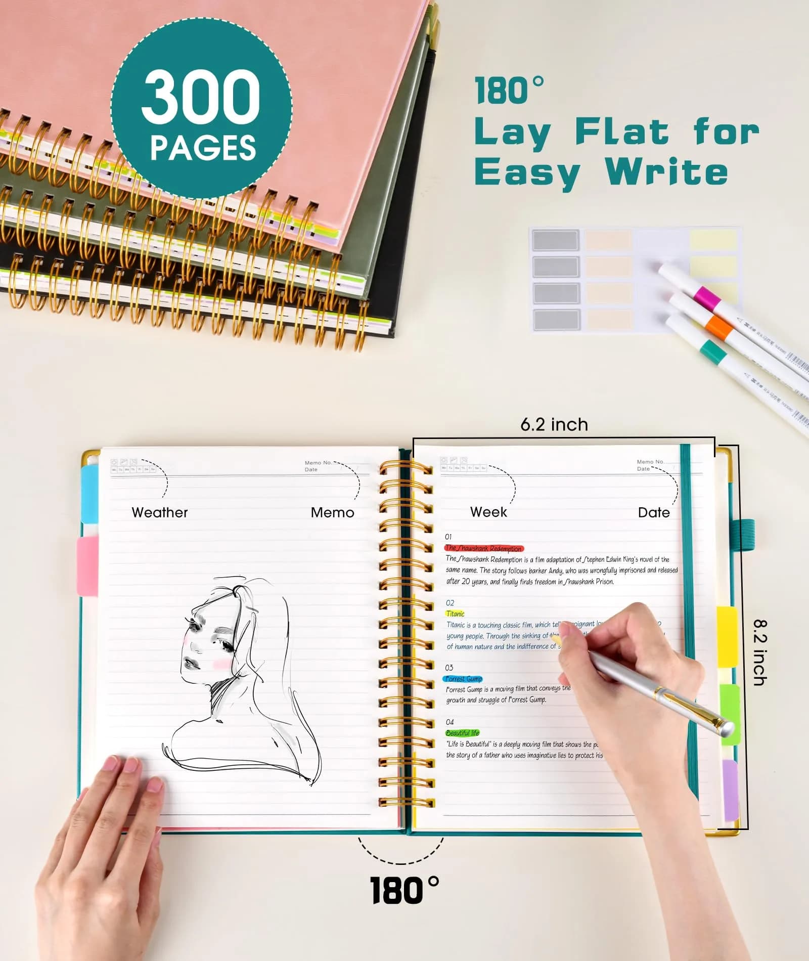 dilitego Hardcover Spiral Notebook with Removable Dividers, 300 Pages A5 College Ruled, 100GSM Paper, Blue | Smooth Ink Flow Acid-Free Paper thumbnail 2