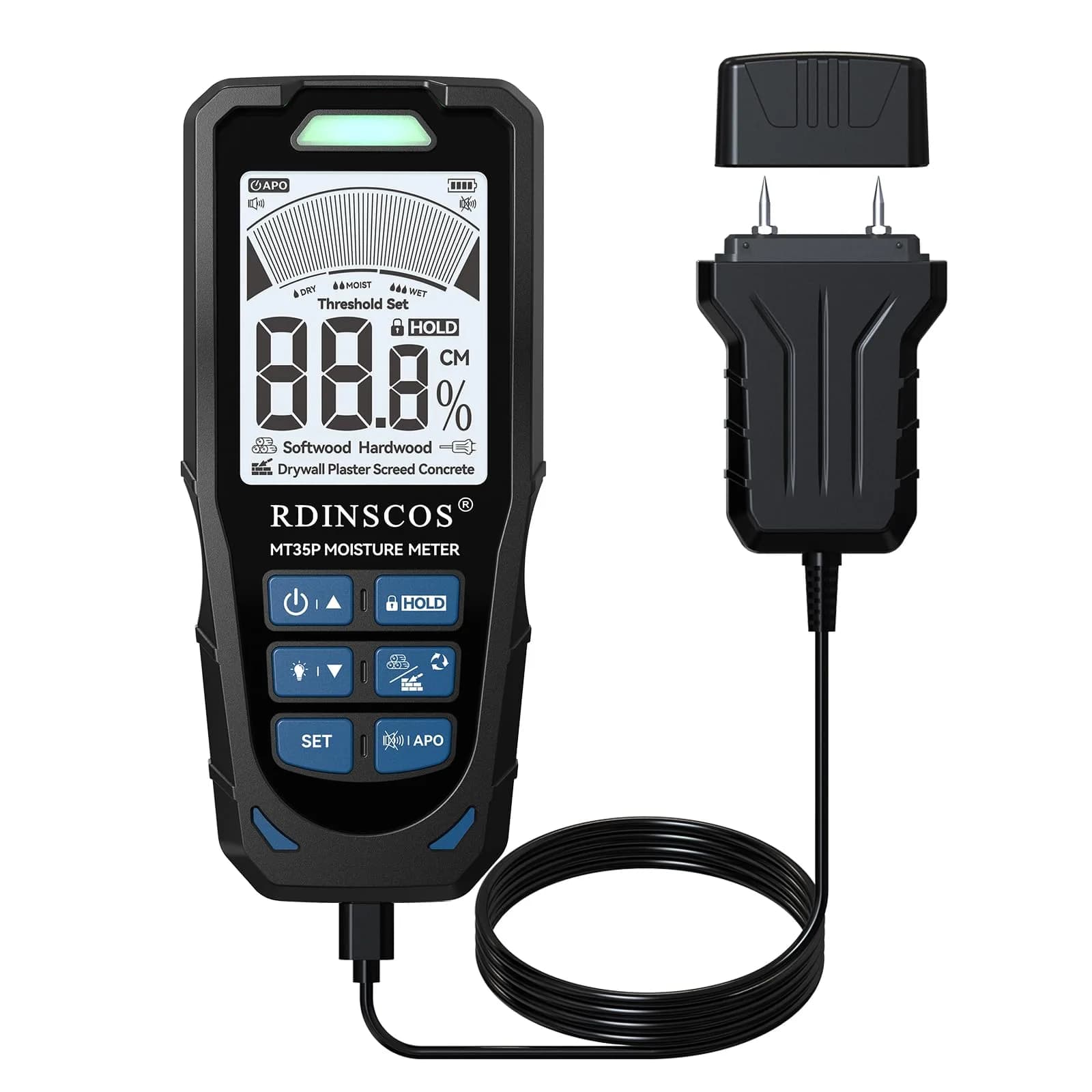 RDINSCOS Pinless & Pin-Type Moisture Meter for Wood, Drywall & Concrete | Digital LCD Moisture Reader with Audible Alarm