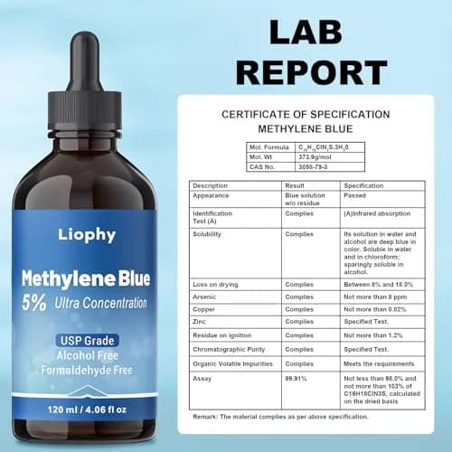 Liophy Methylene Blue Pharmaceutical Grade 5% Drops 120 mL (4.06 Fl Oz) | High Purity 99.99% for Humans thumbnail 6