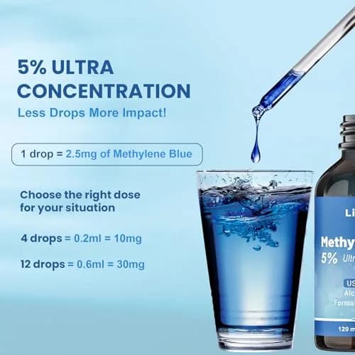 Liophy Methylene Blue Pharmaceutical Grade 5% Drops 120 mL (4.06 Fl Oz) | High Purity 99.99% for Humans thumbnail 3