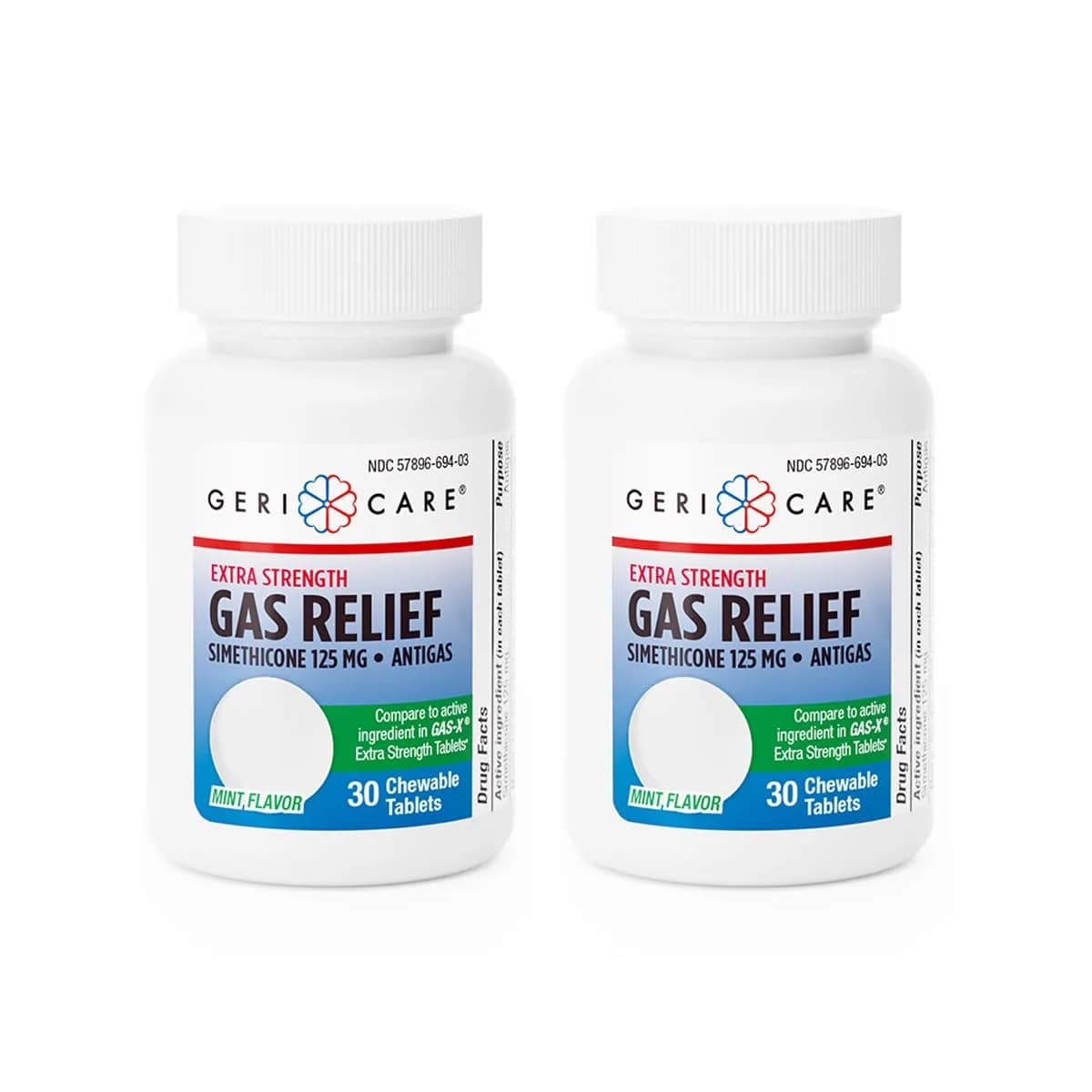 GeriCare Chewable Extra Strength Gas Relief Simethicone 125mg | Fast-Acting Digestive Gas Bloating Relief (70-120 chars) - main product image