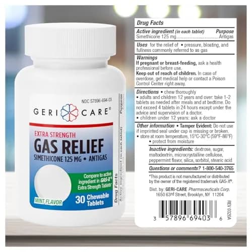 GeriCare Chewable Extra Strength Gas Relief Simethicone 125mg | Fast-Acting Digestive Gas Bloating Relief (70-120 chars) thumbnail 3