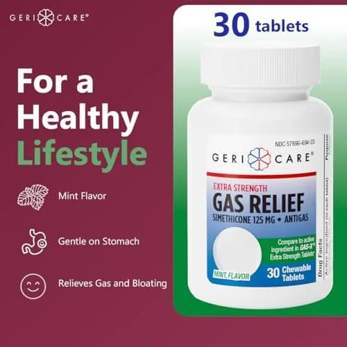 GeriCare Chewable Extra Strength Gas Relief Simethicone 125mg | Fast-Acting Digestive Gas Bloating Relief (70-120 chars) thumbnail 4