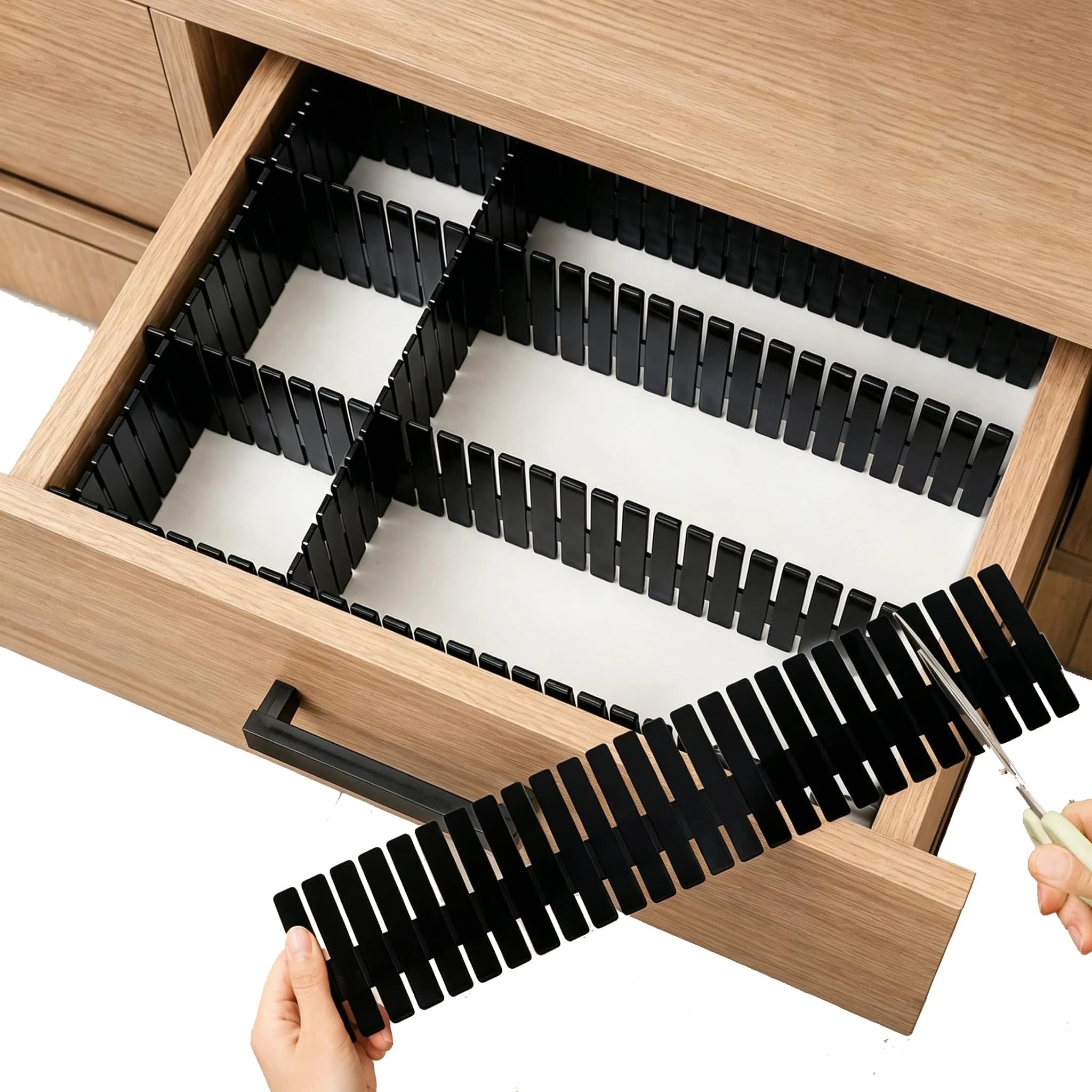 Bofoho Adjustable Drawer Dividers 16 Pack | Cut-to-Fit DIY Organizers in White — Black 32pcs
