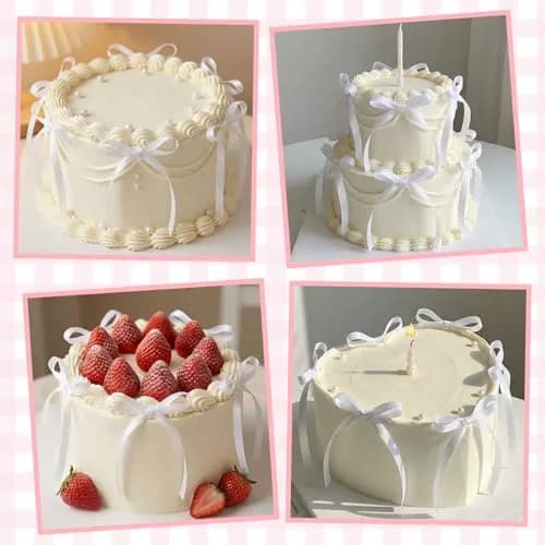 NatNarr White Bow Cake Toppers 30 Pack | Handmade Polyester Ribbon for Parties thumbnail 3