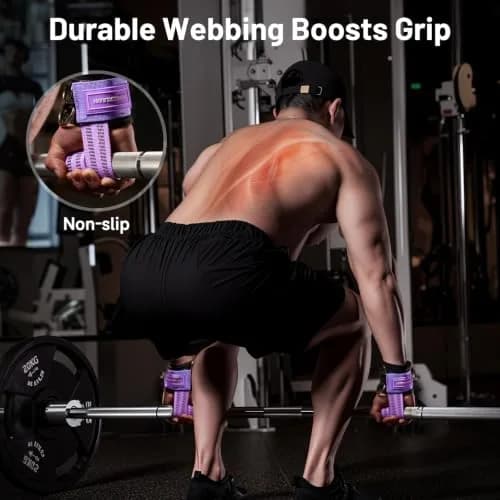 M MANUEKLEAR Purple Lifting Straps with D-Rings for Weightlifting & Gym Workouts, Medium (15.5-19cm Wrist) | Secure Grip for Pull-ups, Deadlifts, Rows thumbnail 4