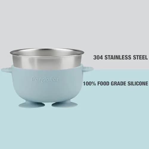 PandaEar Stainless Steel Baby Suction Bowls | Non-Slip, Unbreakable, Mess-Free (Blue Green Beige, With Lids) thumbnail 6