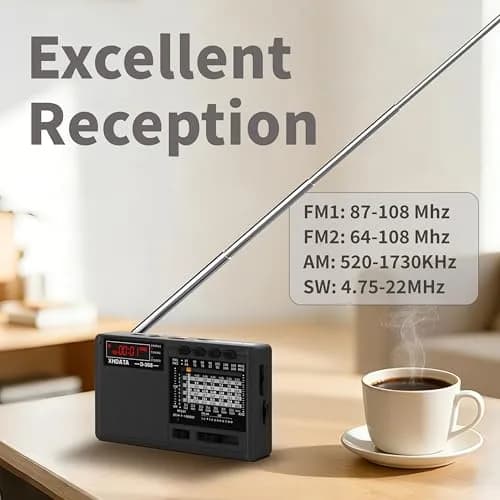 XHDATA D368 Portable AM FM Shortwave Radio with DSP Chip, 2000mAh Battery, Dark Grey | Global Broadcast Receiver thumbnail 3
