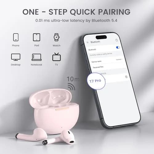yobola Wireless Earbuds for Samsung Galaxy Ultra Comfort Bluetooth 5.4 Headphones with Charging Case, Pink thumbnail 7