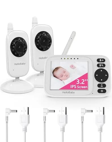 HelloBaby Video Baby Monitor with 2 Cameras & 3.2" Screen | No WiFi, 1000ft Range, Night Vision, Two-Way Talk thumbnail 1