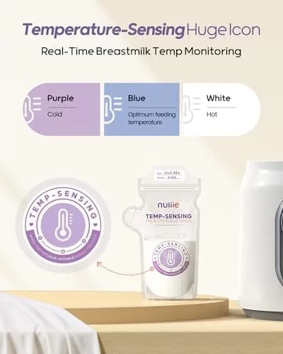 Nuliie Temp-Sensing Breastmilk Storage Bags 100 Count | 180ml (6oz) Freezer Safe Bags with Locking Clip & Pour Spout thumbnail 3