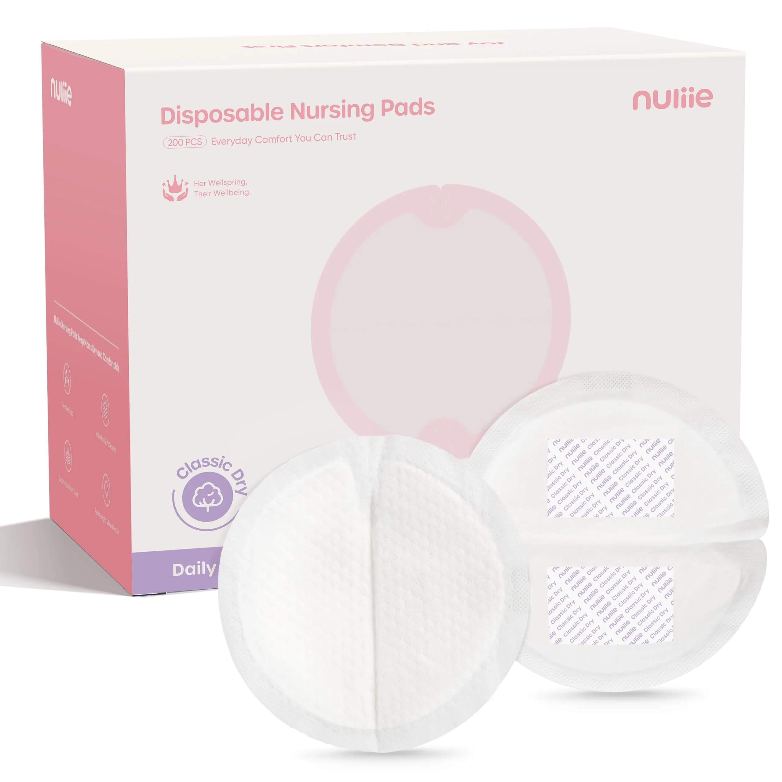 Nuliie High-Absorbency Blue Core Nursing Pads 200 Count | Stay Dry Day & Night, Leakproof, Individually Wrapped — Classic Dry
