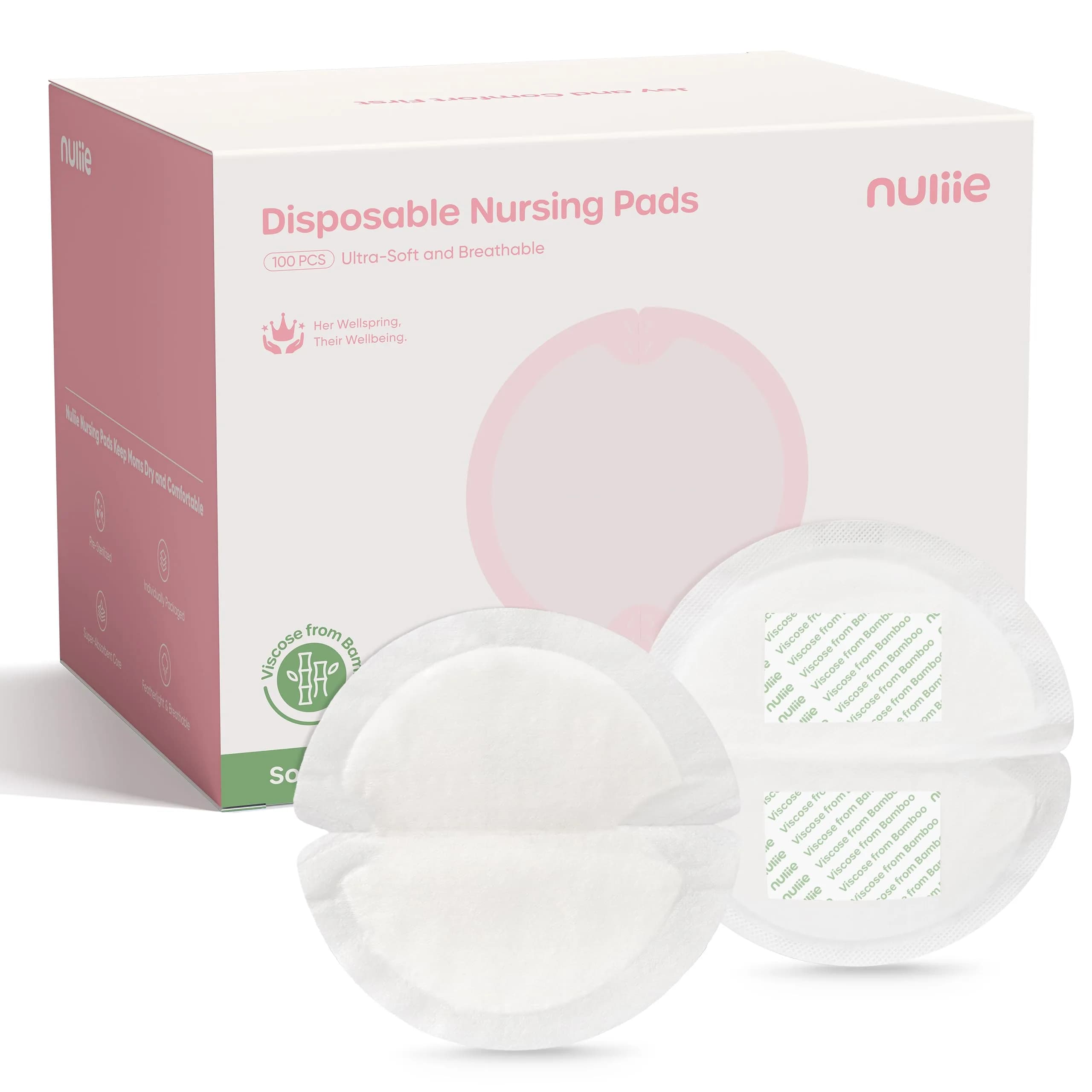 Nuliie High-Absorbency Blue Core Nursing Pads 200 Count | Stay Dry Day & Night, Leakproof, Individually Wrapped — Bamboo Viscose